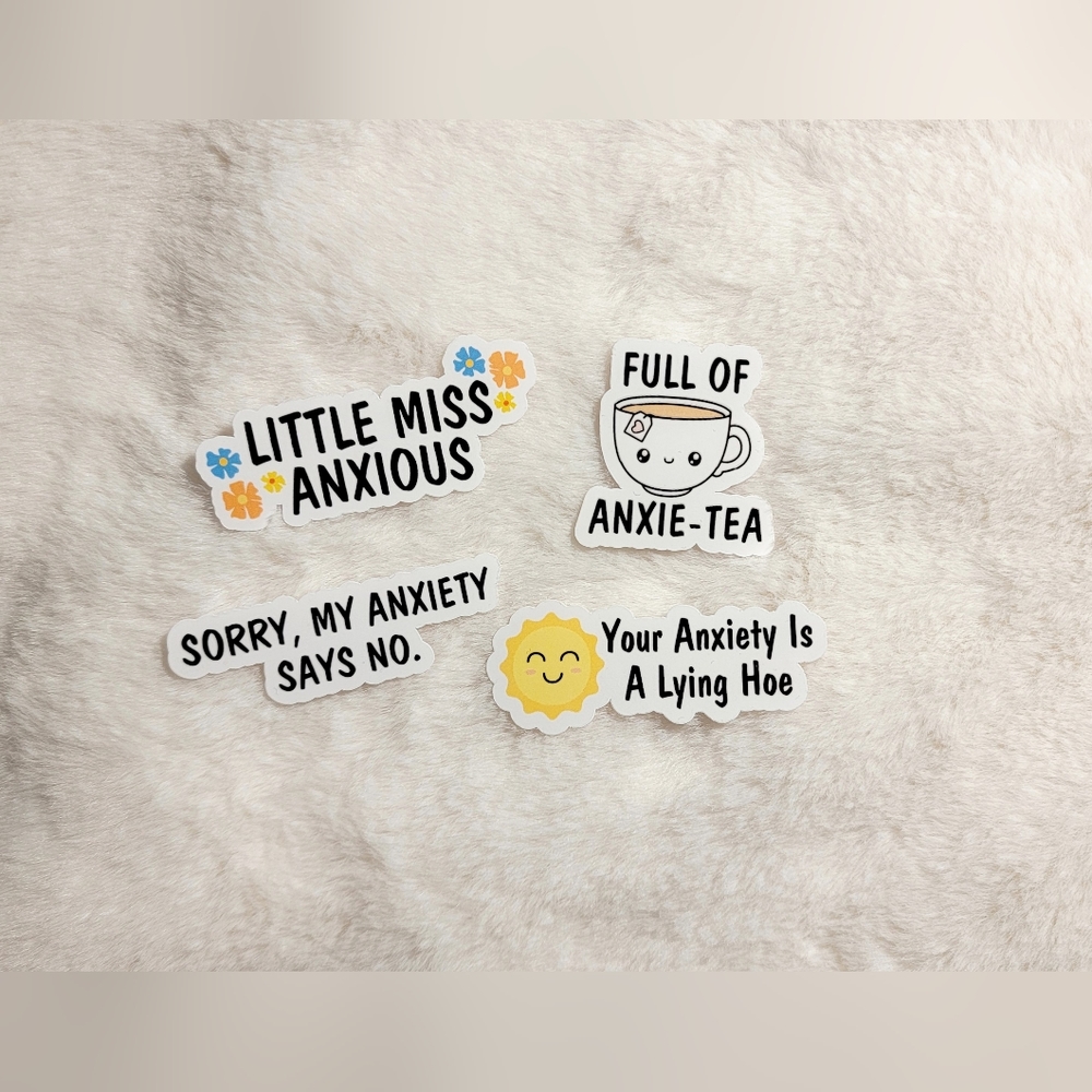 Anxiety Stickers / 4 Stickers / Handmade Stickers / Sticker Pack / Mini Pack /
